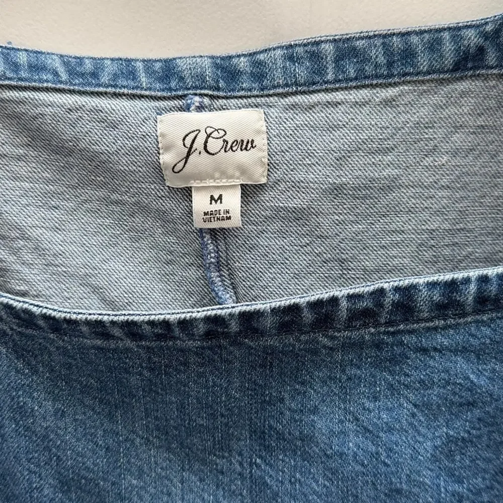 J. Crew Medium Blue Denim Square-Neck 3/4 Sleeve Blouse Size M